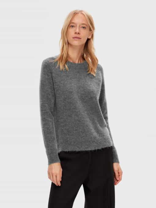 Selected Femme Lulu O-neck Knit Medium Grey Melange
