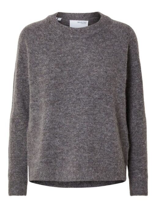 Selected Femme Lulu O-neck Knit Medium Grey Melange