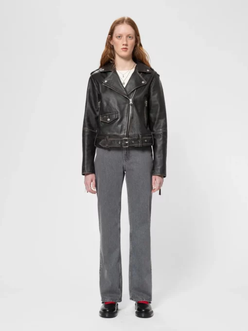 Nudie Jeans Greta Biker Leather Jacket Black