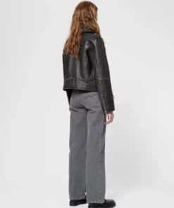 Nudie Jeans Greta Biker Leather Jacket Black
