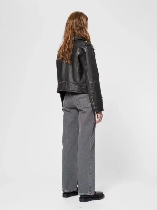 Nudie Jeans Greta Biker Leather Jacket Black