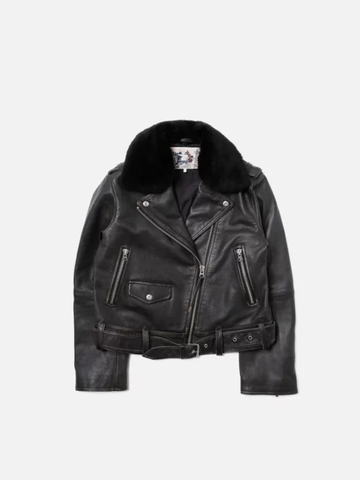 Nudie Jeans Greta Biker Leather Jacket Black