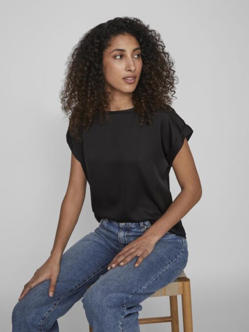 Vila Ellette Satin Top Black