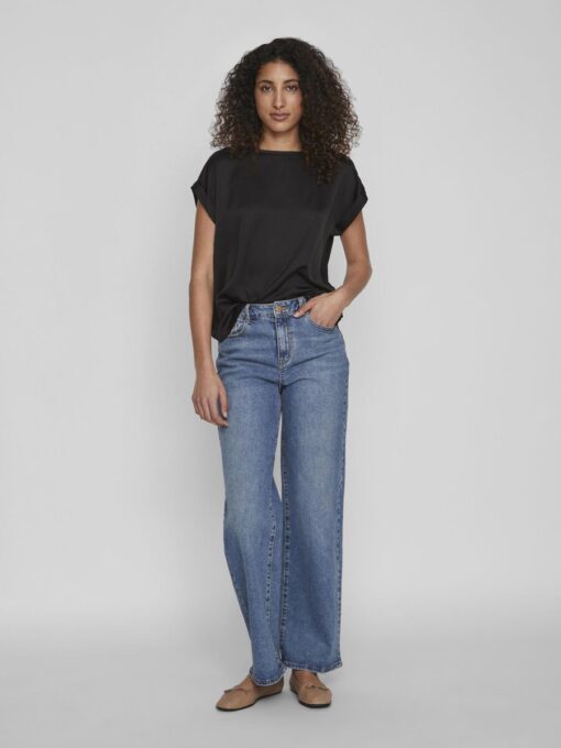 Vila Ellette Satin Top Black