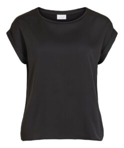 Vila Ellette Satin Top Black