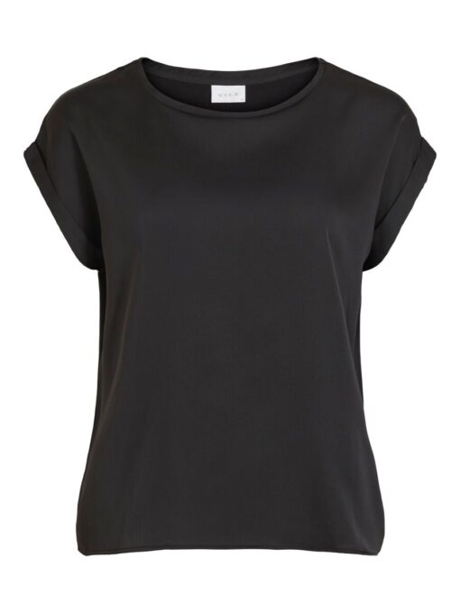 Vila Ellette Satin Top Black