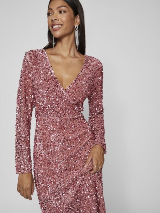 Vila Ylla Wrap Sequin Dress Old Rose