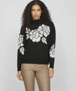 Vila Cilia High Neck Jaquard Sweater Black