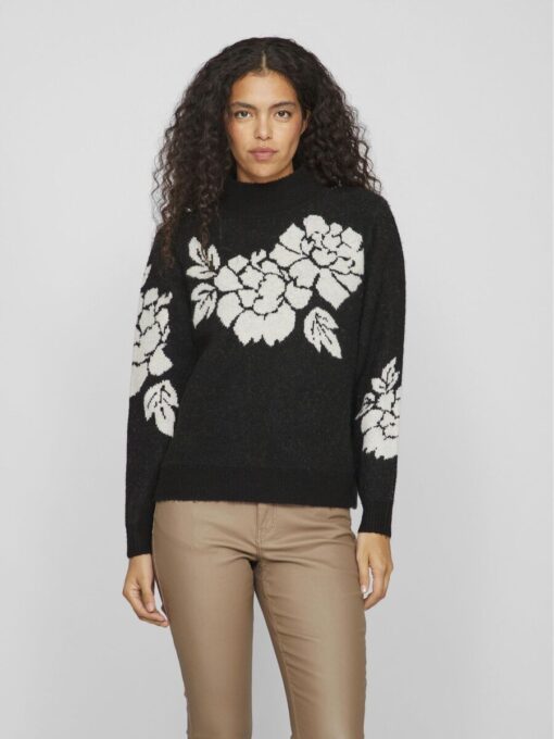 Vila Cilia High Neck Jaquard Sweater Black