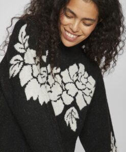 Vila Cilia High Neck Jaquard Sweater Black