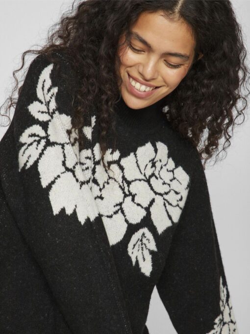Vila Cilia High Neck Jaquard Sweater Black