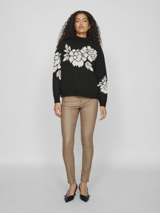Vila Cilia High Neck Jaquard Sweater Black