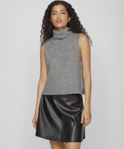 Vila Beluna High Neck Knit Vest Medium Grey Melange
