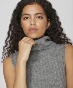 Vila Beluna High Neck Knit Vest Medium Grey Melange