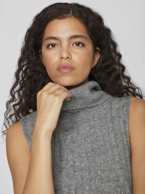 Vila Beluna High Neck Knit Vest Medium Grey Melange