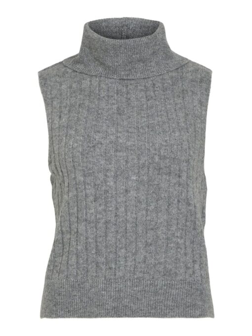 Vila Beluna High Neck Knit Vest Medium Grey Melange