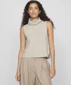 Vila Beluna High Neck Knit Vest Natural Melange