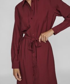 Vila Domira Shirt Knee Dress Cabernet