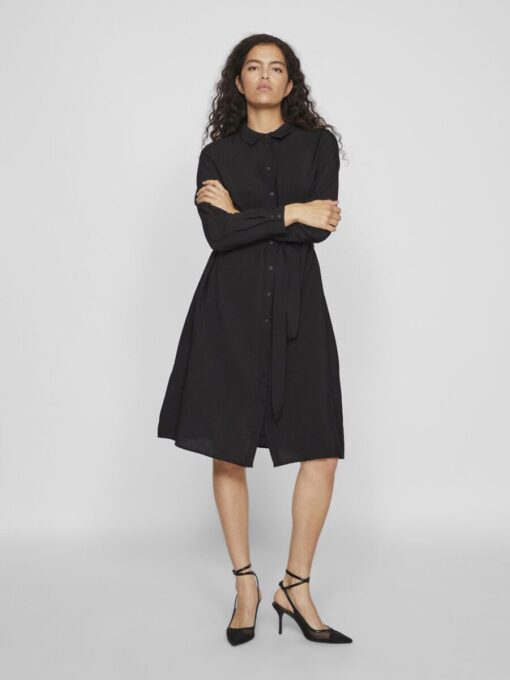 Vila Domira Shirt Knee Dress Black Beauty