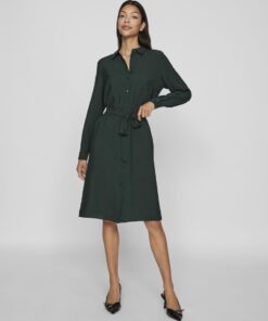Vila Domira Shirt Knee Dress Black Scarab