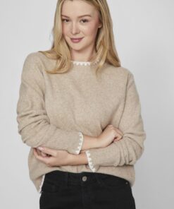 Vila Hefna Stitch Detail Knit Natural Melange