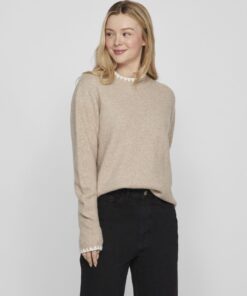 Vila Hefna Stitch Detail Knit Natural Melange