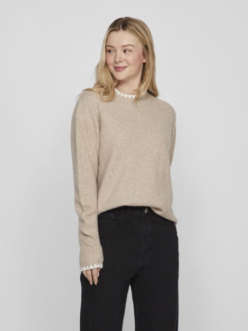 Vila Hefna Stitch Detail Knit Natural Melange