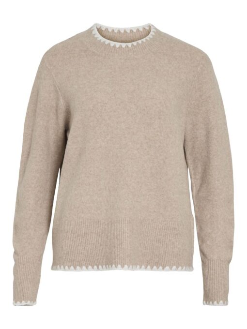 Vila Hefna Stitch Detail Knit Natural Melange