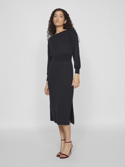 Vila Marla Boatneck Long Knit Dress Black Beauty