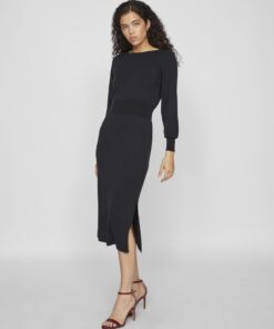 Vila Marla Boatneck Long Knit Dress Black Beauty