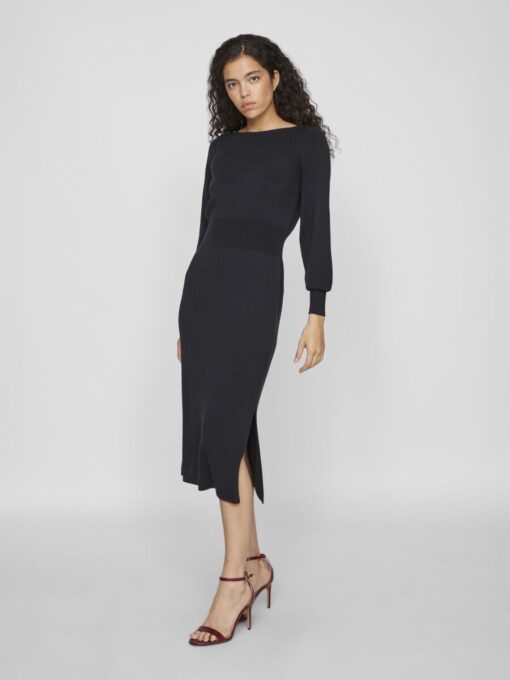 Vila Marla Boatneck Long Knit Dress Black Beauty