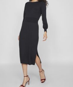 Vila Marla Boatneck Long Knit Dress Black Beauty