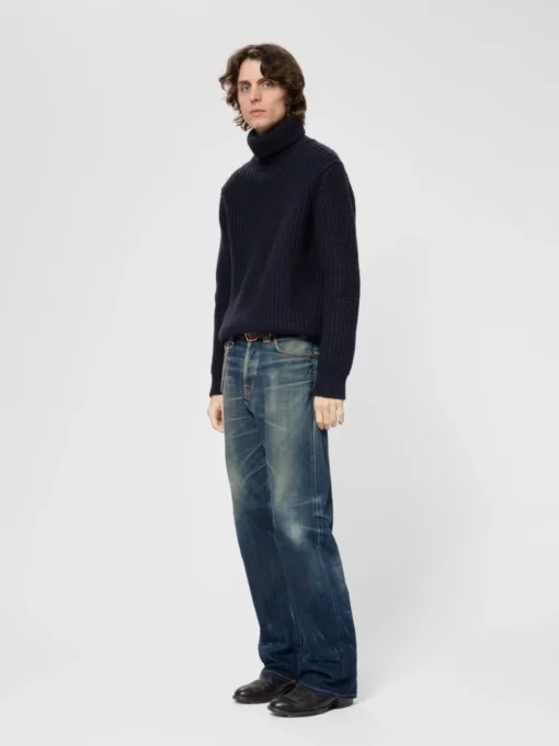 Nudie Jeans August Chunky Rollneck Wool Knit Navy