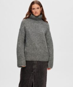 Selected Femme Gabella High-Neck Knit Light Grey Melange