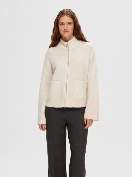 Selected Femme Sia Ras Knit Zipper Cardigan Birch