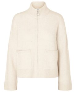 Selected Femme Sia Ras Knit Zipper Cardigan Birch