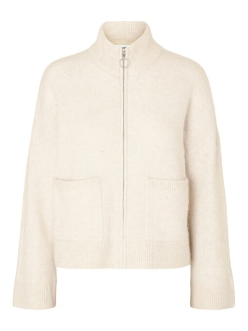 Selected Femme Sia Ras Knit Zipper Cardigan Birch