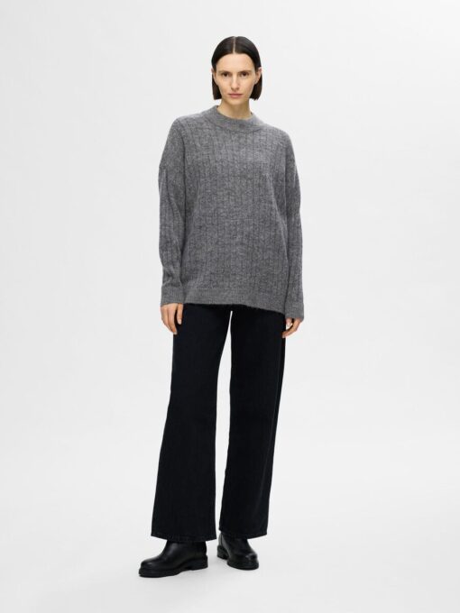 Selected Femme Maline High Neck Knit Medium Grey Melange
