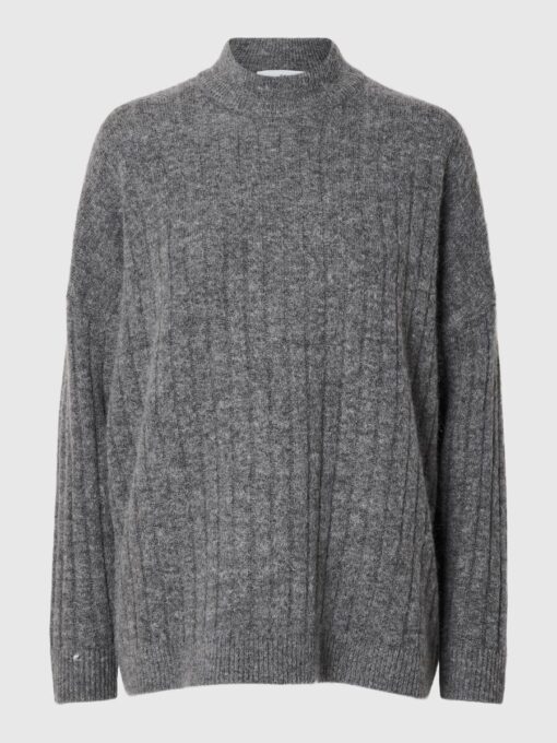 Selected Femme Maline High Neck Knit Medium Grey Melange