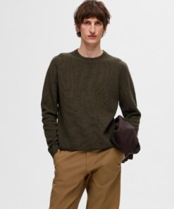 Selected Homme Ross Structure Crew Neck Knit Forest Green