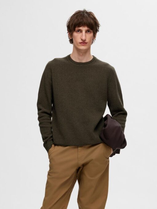 Selected Homme Ross Structure Crew Neck Knit Forest Green