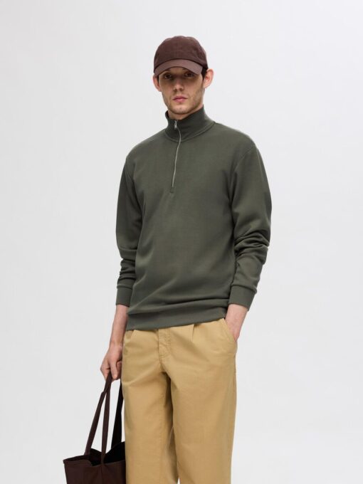 Selected Homme Manuel Soft Zip High Neck Sweater Forest Night