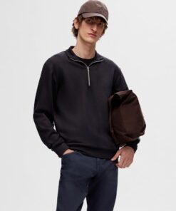 Selected Homme Manuel Soft Zip High Neck Sweatshirt Black