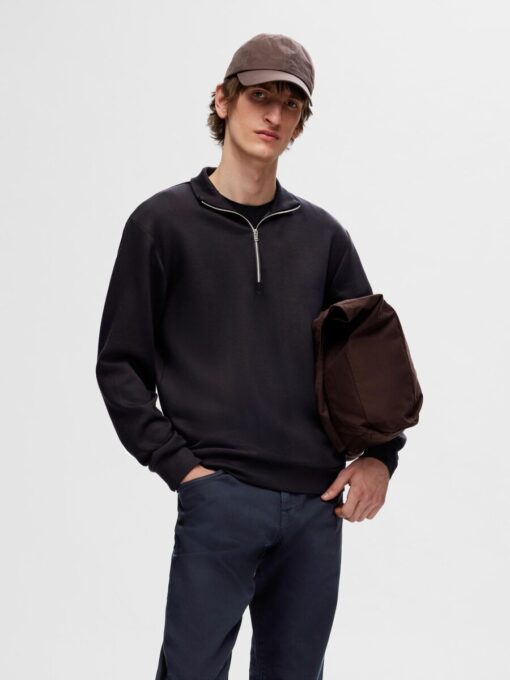 Selected Homme Manuel Soft Zip High Neck Sweatshirt Black