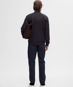 Selected Homme Manuel Soft Zip High Neck Sweatshirt Black