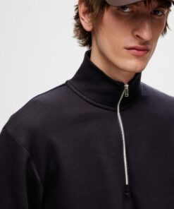 Selected Homme Manuel Soft Zip High Neck Sweatshirt Black