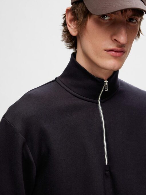 Selected Homme Manuel Soft Zip High Neck Sweatshirt Black