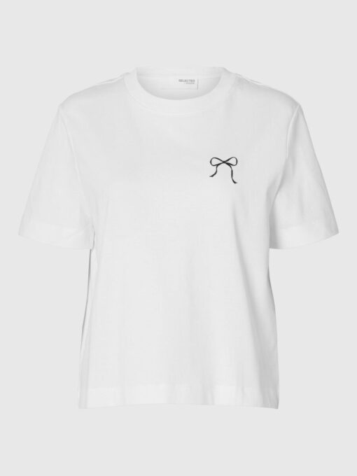 Selected Femme Bow T-shirt Bright White