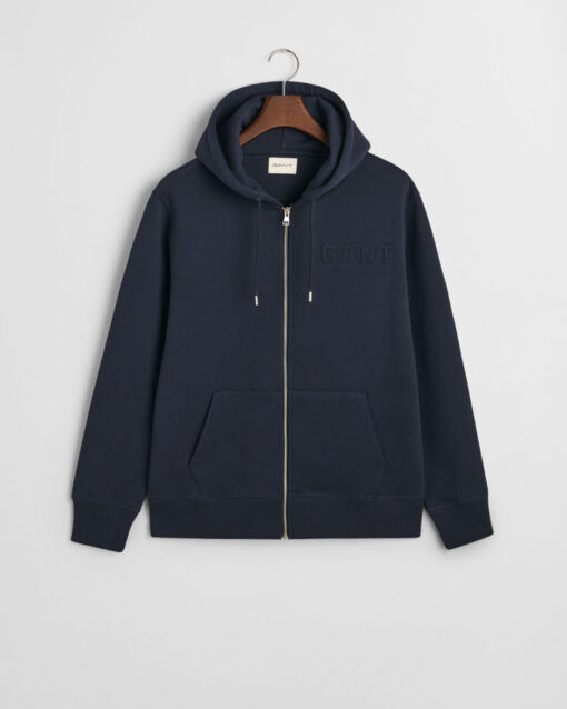 Gant Embossed Full-Zip Hoodie Evening Blue