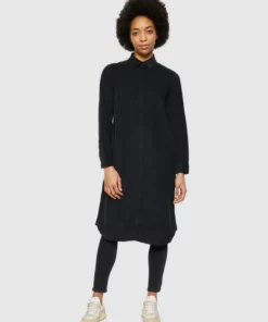 Knowledge Cotton Apparel Corduroy Wales Shirt Dress Balck Jet